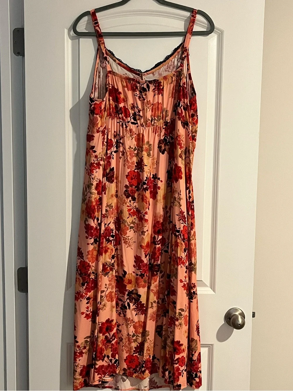 Torrid Challis Cami Slip Midi Tea Dress Coral Pink Floral Lace Trim Boho Flowy 2